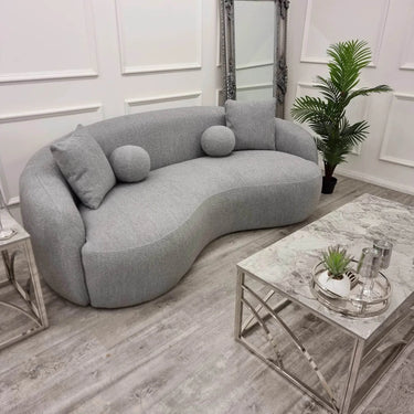 Luxury Grey Boucle 3-Seater Curved Sofa - La Concha Wave Design for Elegant Home Decoration - UK Luxury Furniture
